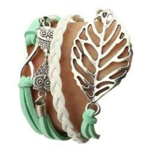 Vintage Leather Owl Braided Infinity Bracelet